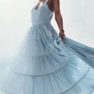 LOVESHACKFANCY blue and white striped maxi dress